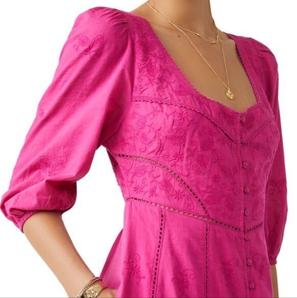 Free People Lisa Lace Midi Dress in Hollyhock Pink - Picture 4 of 7